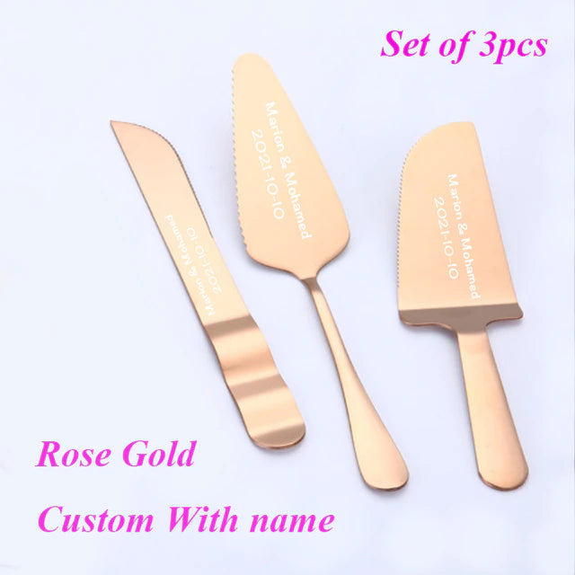 ALDO Party & Celebration > Party Supplies > Party Favors > Wedding Favors New / Stainless steel / Cake Knife cutter: 7.8inch/20cm      Cake shovel: 9inch/23cm Laxury Bride and Groom Customisable Rose Gold Cake Knife and Cake Shovel and Baking Tool Set