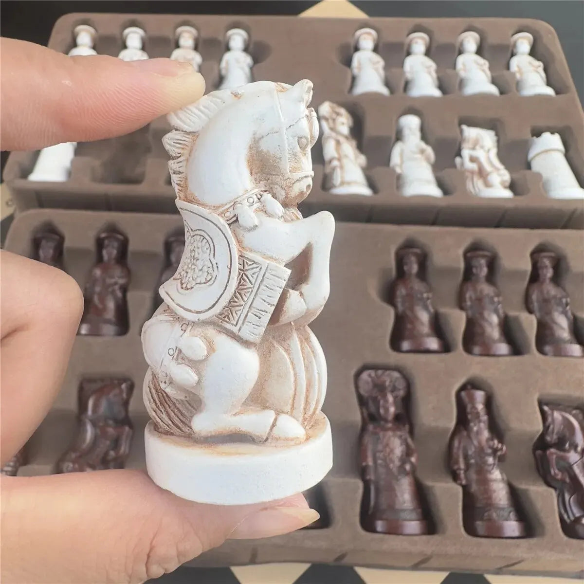 ALDO Party & Celebration > Party Supplies > Party Games Large 3D Antique  Set with Chess Board Qing Soldier Resin Chess Pieces with Leather Chessboard