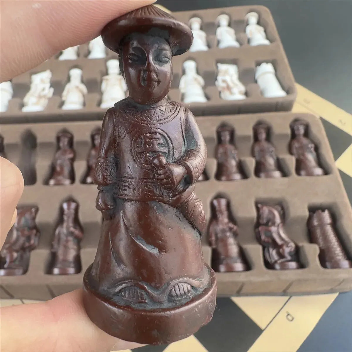 ALDO Party & Celebration > Party Supplies > Party Games Large 3D Antique  Set with Chess Board Qing Soldier Resin Chess Pieces with Leather Chessboard