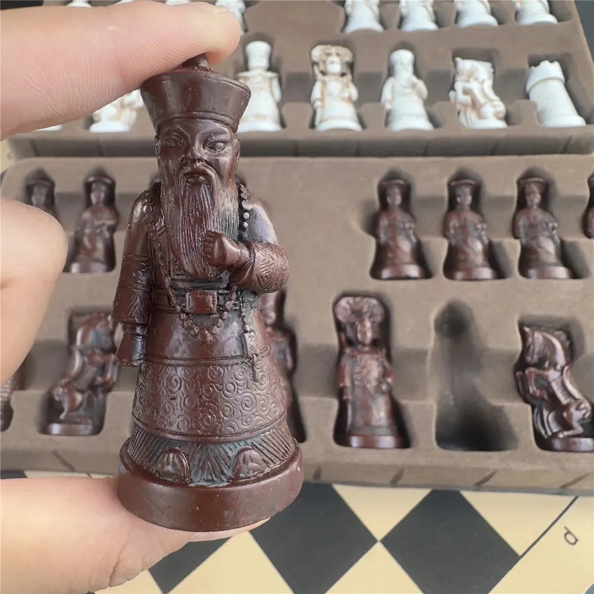 ALDO Party & Celebration > Party Supplies > Party Games Large 3D Antique  Set with Chess Board Qing Soldier Resin Chess Pieces with Leather Chessboard