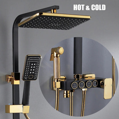 ALDO Plumbing > Plumbing Fixture Hardware & Parts > Shower Parts > Shower Heads Digital Bathroom Shower System with LED and Smart Thermostat Temperature Display Wall Mount Rainfall Head Faucet