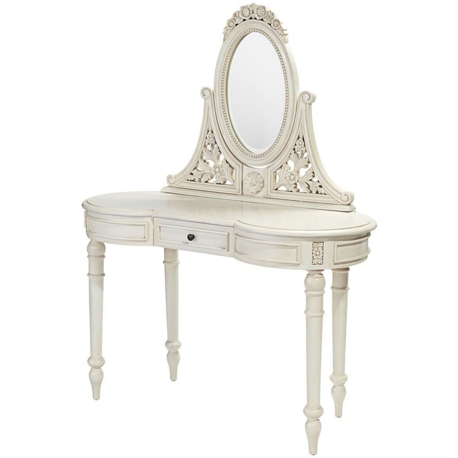 ALDO Tables > Accent Tables 45.5"Wx19"Dx57.5"H / new / wood French Victorian Hand-Carved Solid Mahogany Antique Replica Bedroom Vanity White Dressing Table With Mirror