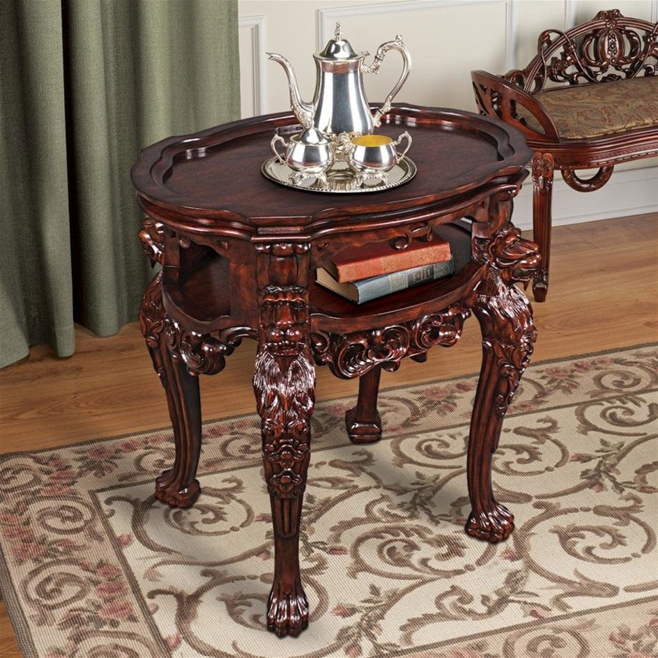 ALDO Tables > Accent Tables Brown Cofee Tea Table With Storage Compartment Hand Ccarved Mahogany Antique Replica Furniture By Lord Thomas Samford Raffles