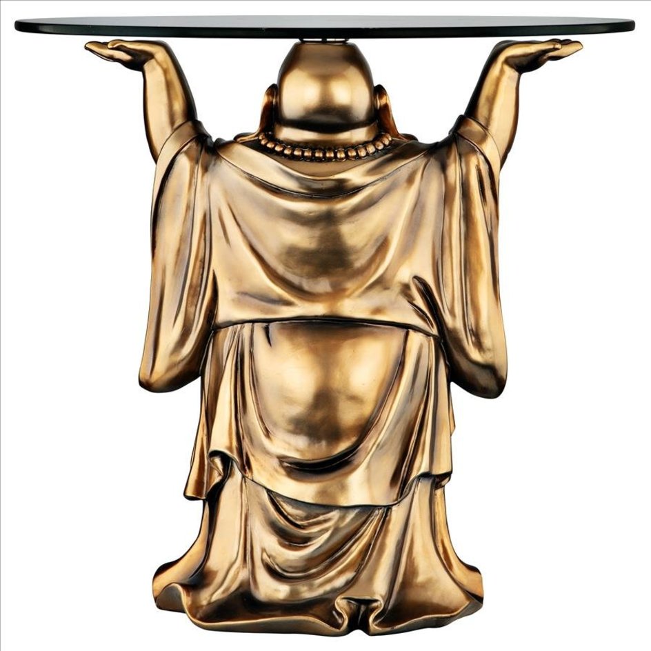 ALDO Tables > Accent Tables Feng Shui Decoration Jolly Hotei Buddha Glass-Topped Sculptural Table