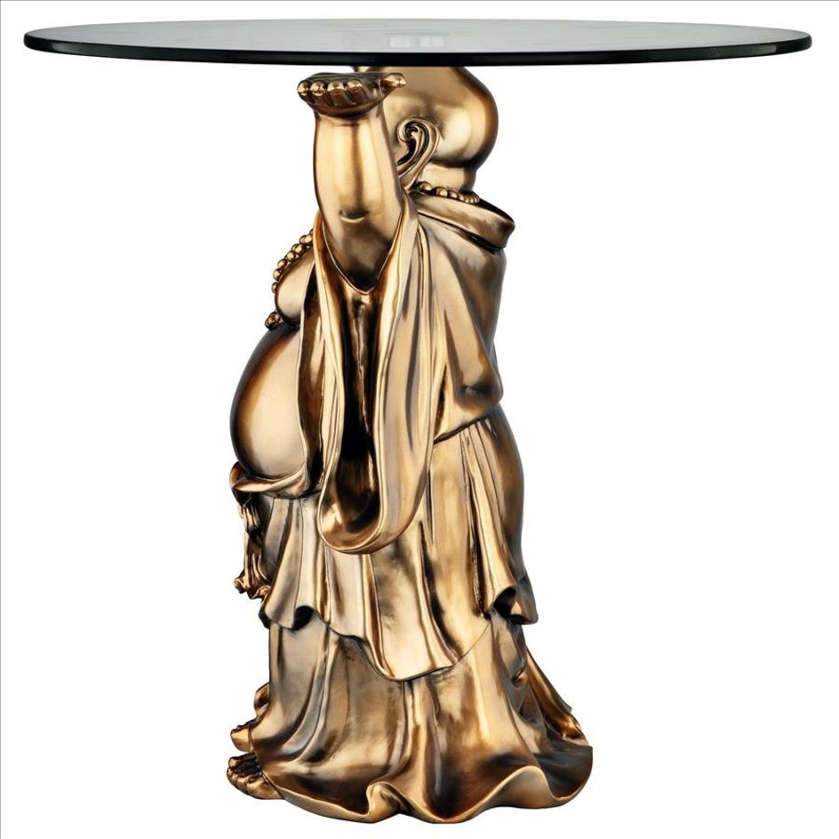 ALDO Tables > Accent Tables Feng Shui Decoration Jolly Hotei Buddha Glass-Topped Sculptural Table