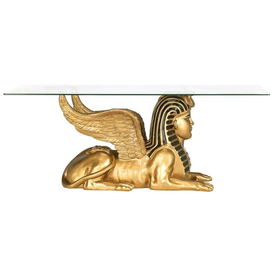 ALDO Tables > Accent Tables Gold / Rasin and Temper Glass Cofee Tea Golden 24 Karat Plate Egyptian Sphinx Glass-Topped Sculptural Table