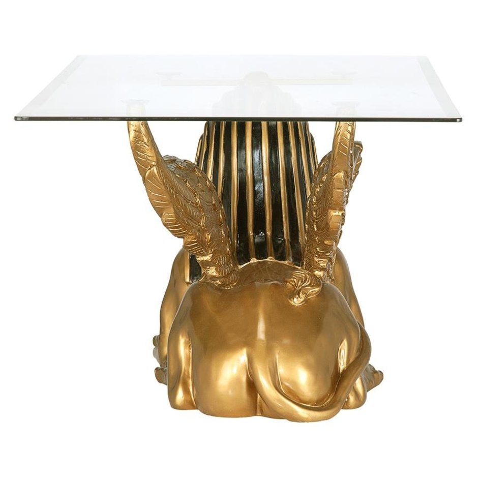 ALDO Tables > Accent Tables Gold / Rasin and Temper Glass Cofee Tea Golden 24 Karat Plate Egyptian Sphinx Glass-Topped Sculptural Table