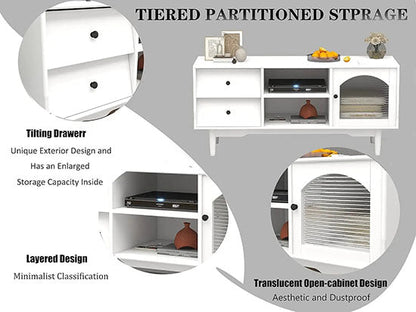 ALDO Tables > Accent Tables Modern Elegant White TV Stand Tables With Storage Compartments and Glass Door Cabinet