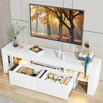 ALDO Tables > Accent Tables Modern Elegant White TV Stand Tables With Storage Compartments and LED Lights