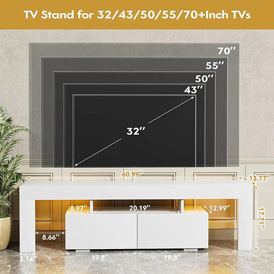 ALDO Tables > Accent Tables Modern Elegant White TV Stand Tables With Storage Compartments and LED Lights