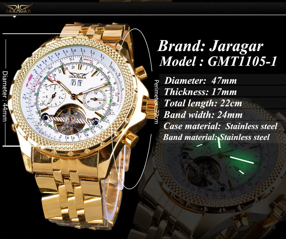 Jaragar Décor > Watches Aviator Man's Luxury Wrist Sport Multifunction Watch Automatic Tourbillion Design Movement Date Day,Week & Month Calendar Waterproof