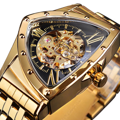 Jaragar Décor > Watches Gold Black Face Aviator DUNCOUGAR Man's Luxury Wrist Sport Black Triangle Skeleton Watch Automatic Design Movement Waterproof