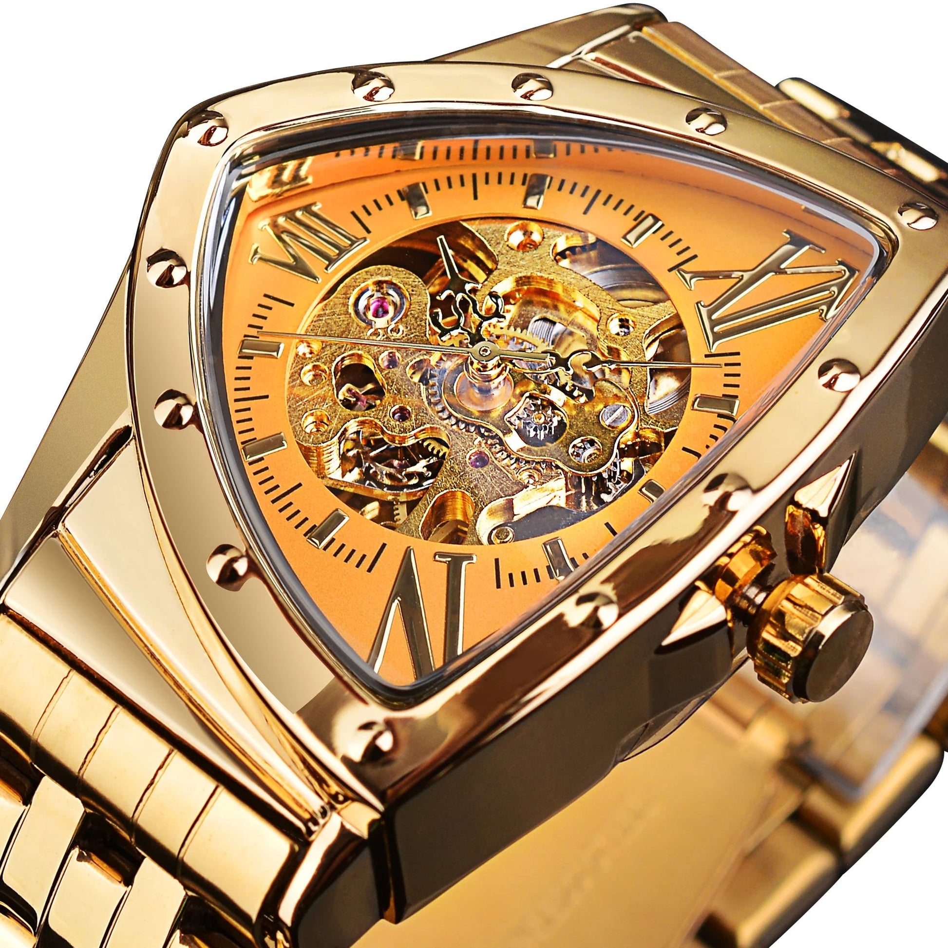 Jaragar Décor > Watches Gold on Gold face Aviator DUNCOUGAR Man's Luxury Wrist Sport Black Triangle Skeleton Watch Automatic Design Movement Waterproof