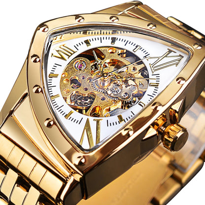 Jaragar Décor > Watches Gold On White face Aviator DUNCOUGAR Man's Luxury Wrist Sport Black Triangle Skeleton Watch Automatic Design Movement Waterproof